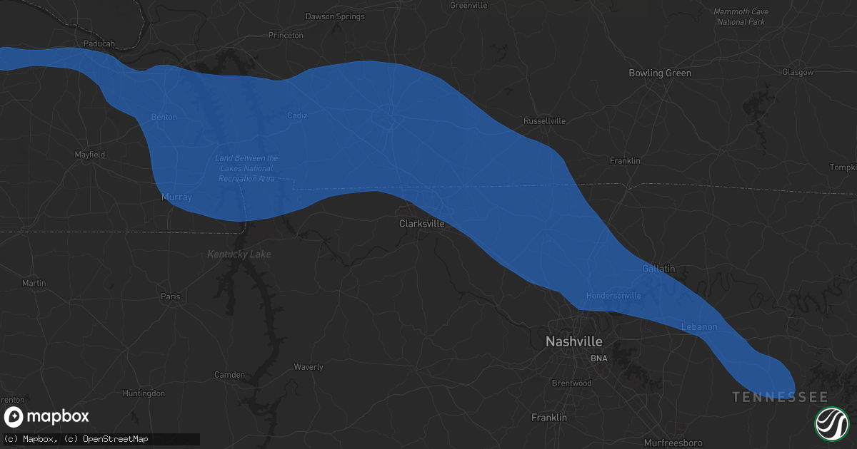 Hail map in Clarksville, TN on December 28, 2025