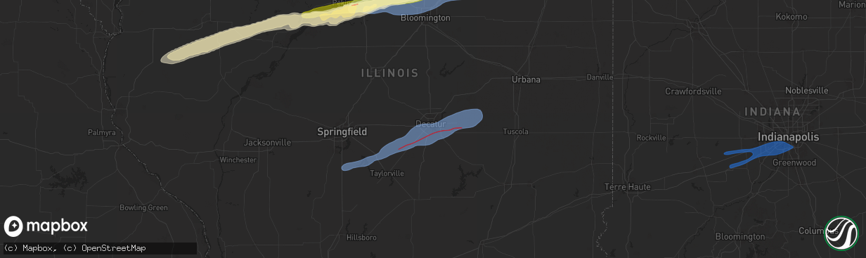 Hail map in Decatur, IL on December 28, 2025