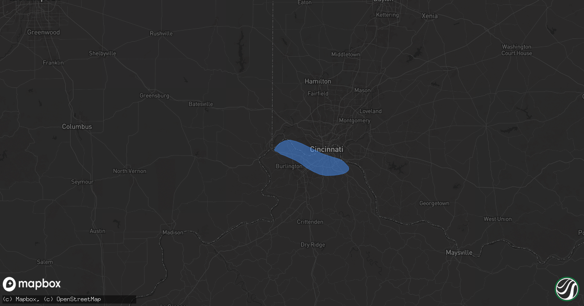 Hail map in Hebron, KY on December 28, 2025
