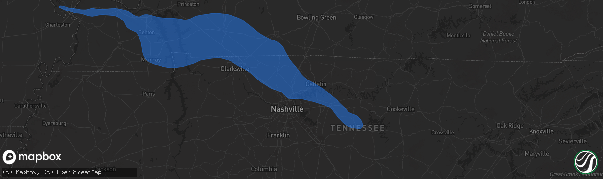 Hail map in Hendersonville, TN on December 28, 2025