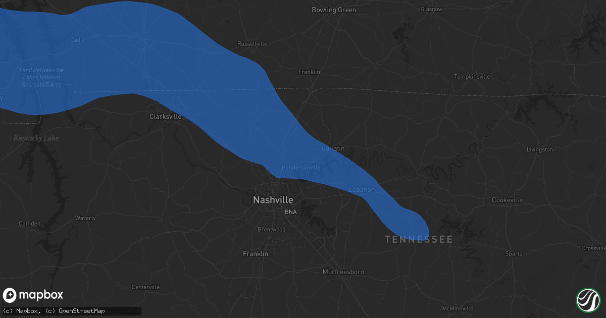 Hail map in Hendersonville, TN on December 28, 2025