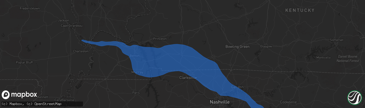 Hail map in Hopkinsville, KY on December 28, 2025