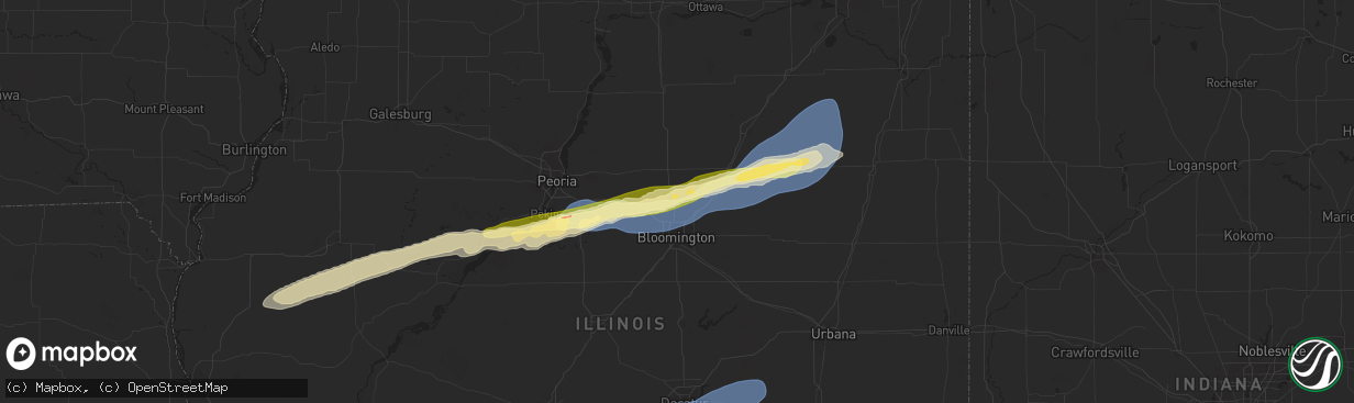 Hail map in Hudson, IL on December 28, 2025