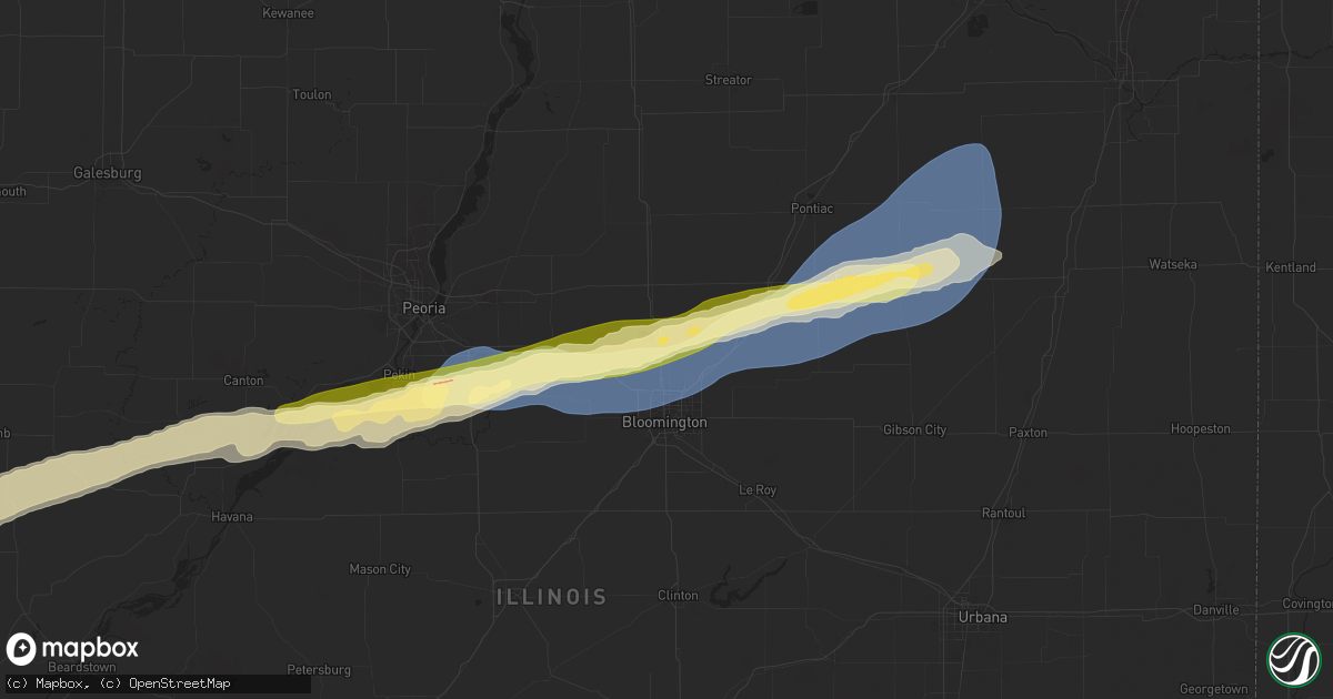 Hail map in Hudson, IL on December 28, 2025