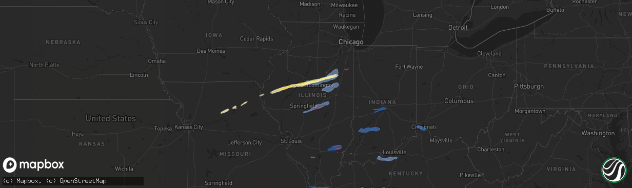 Hail map in Illinois on December 28, 2025