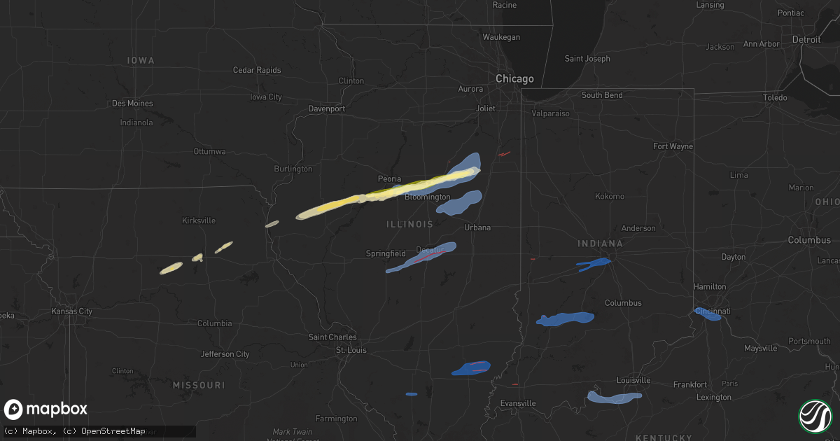 Hail map in Illinois on December 28, 2025