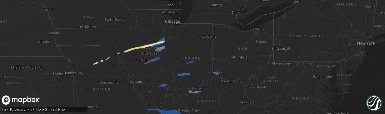 Hail map in Indiana on December 28, 2025