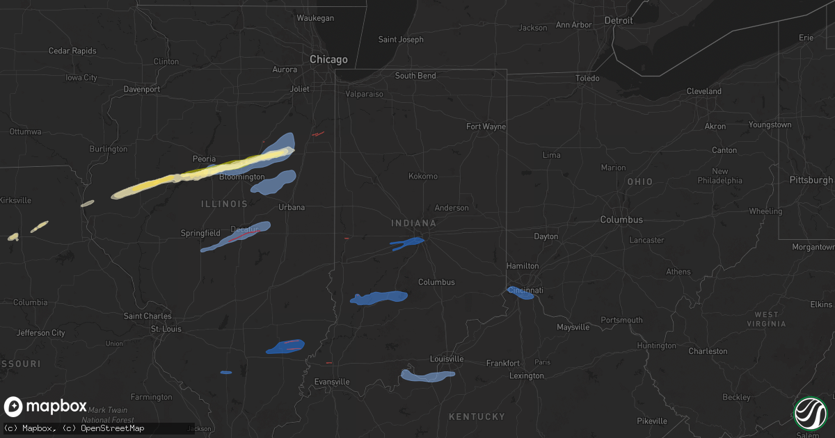 Hail map in Indiana on December 28, 2025