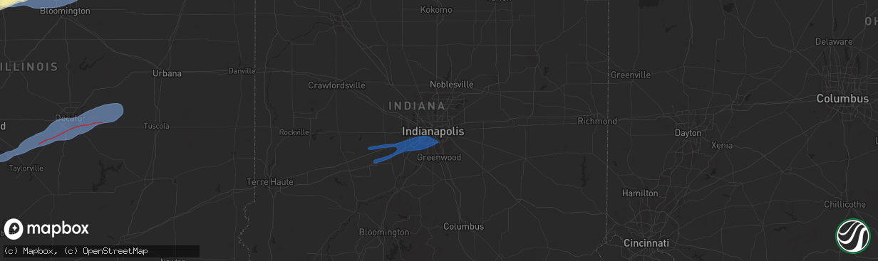 Hail map in Indianapolis, IN on December 28, 2025