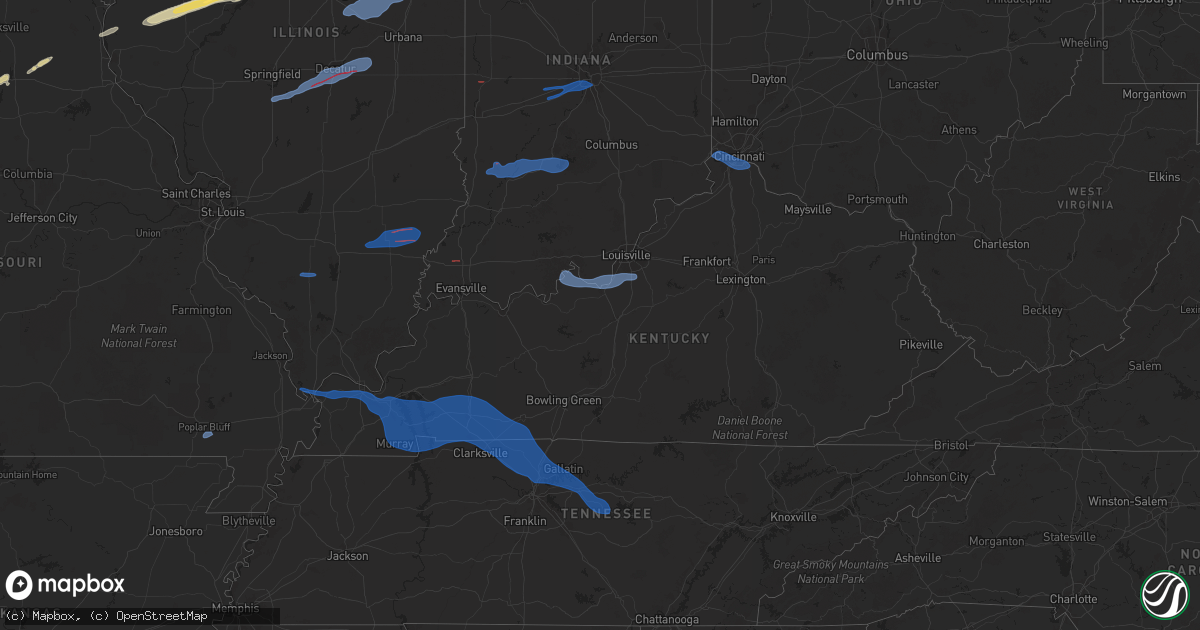 Hail map in Kentucky on December 28, 2025