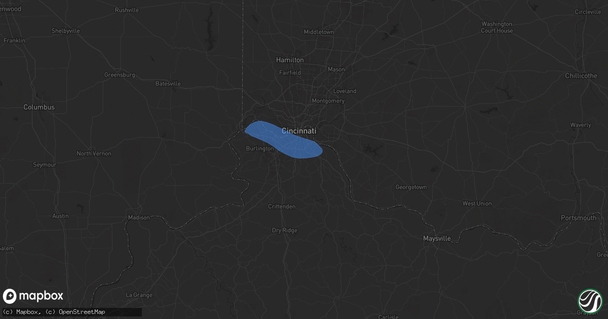 Hail map in Latonia, KY on December 28, 2025