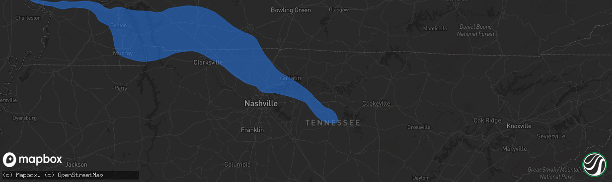 Hail map in Lebanon, TN on December 28, 2025