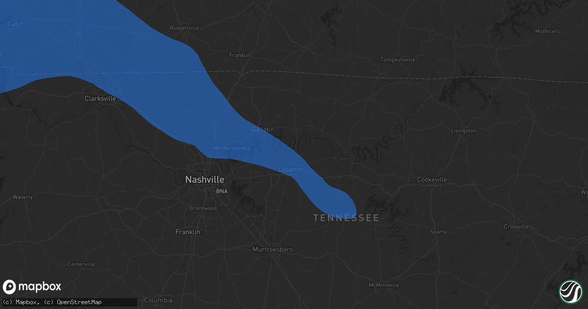 Hail map in Lebanon, TN on December 28, 2025