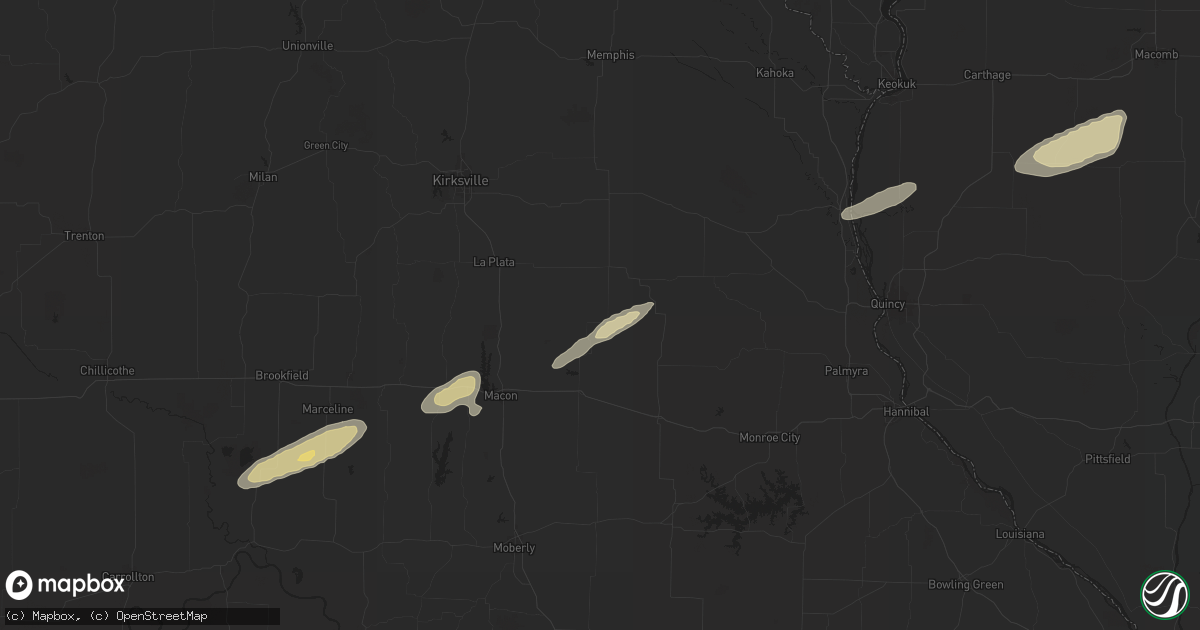 Hail map in Leonard, MO on December 28, 2025