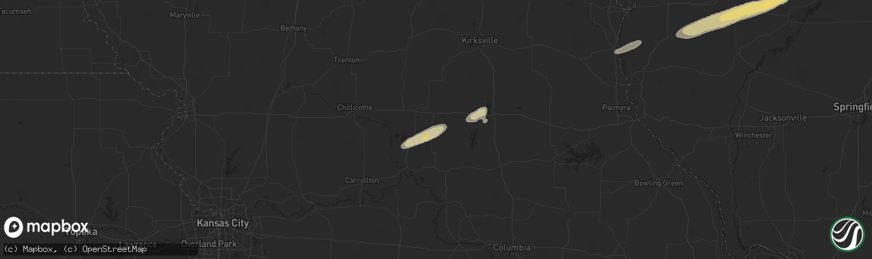 Hail map in Marceline, MO on December 28, 2025