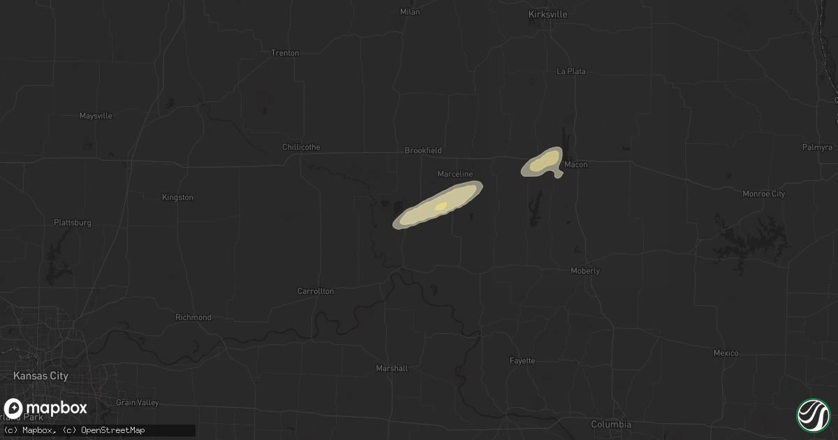 Hail map in Mendon, MO on December 28, 2025