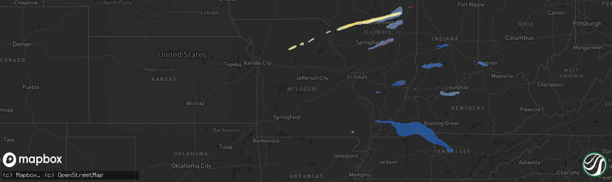 Hail map in Missouri on December 28, 2025