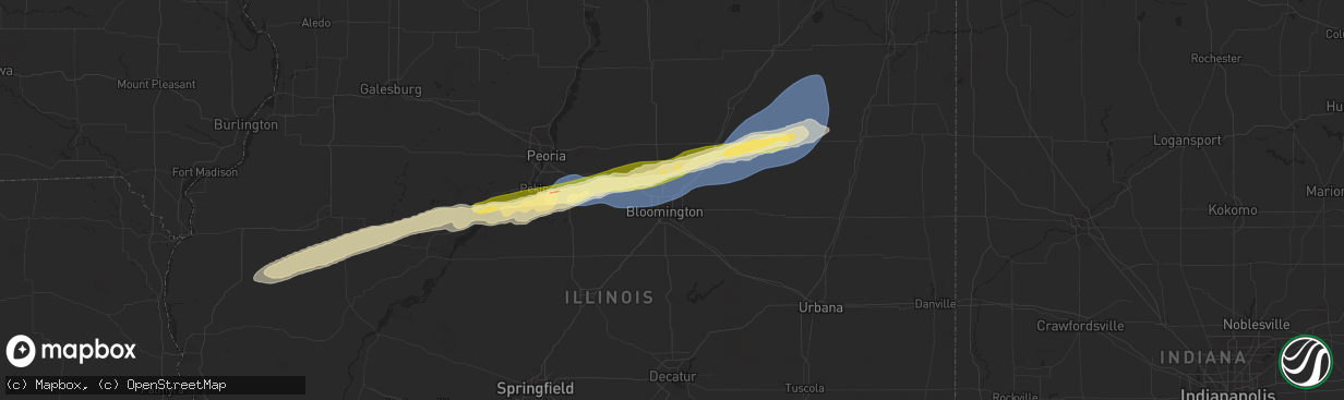 Hail map in Normal, IL on December 28, 2025