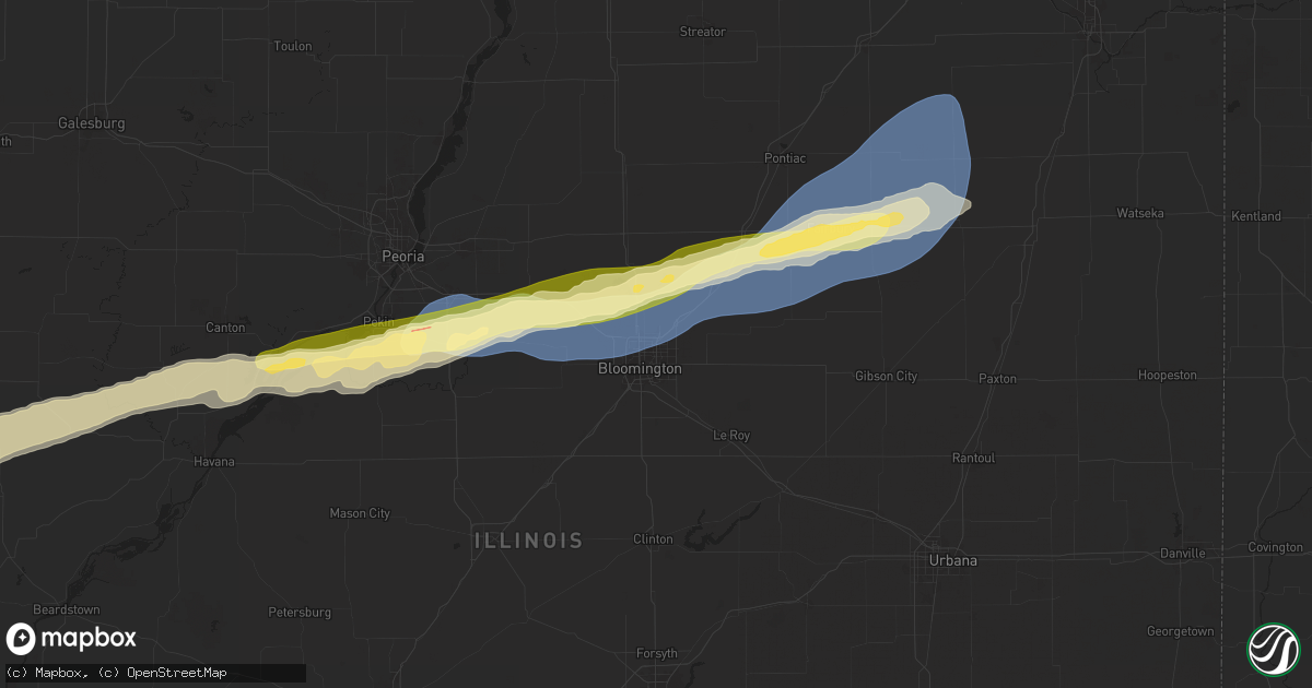 Hail map in Normal, IL on December 28, 2025
