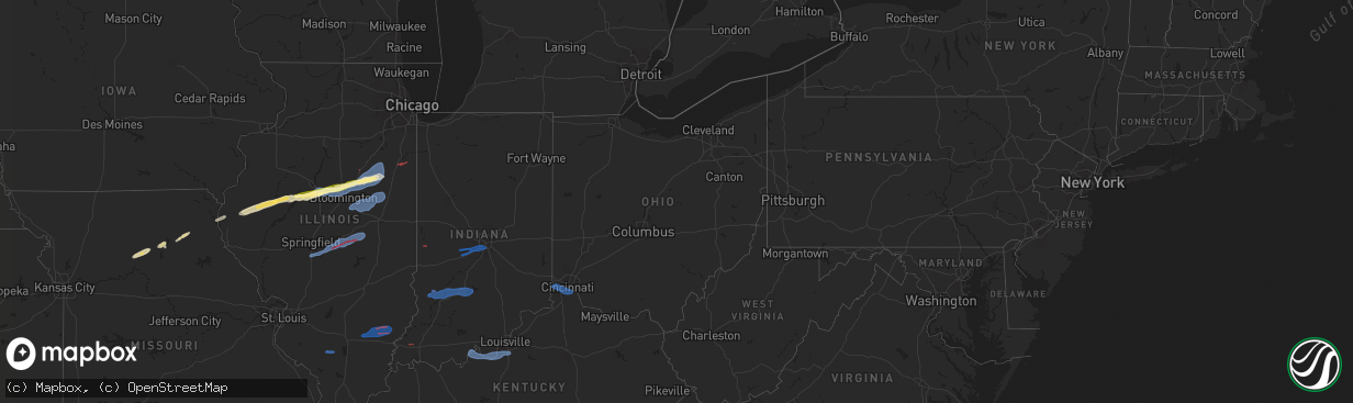 Hail map in Ohio on December 28, 2025