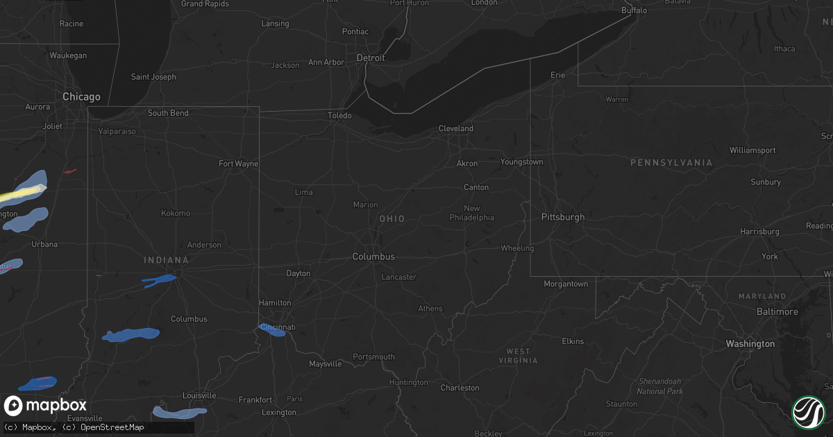 Hail map in Ohio on December 28, 2025