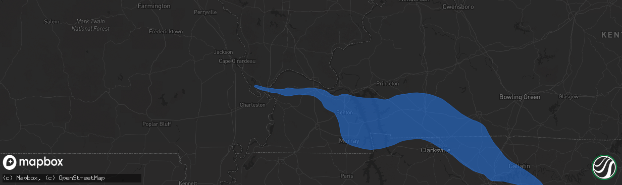 Hail map in Paducah, KY on December 28, 2025