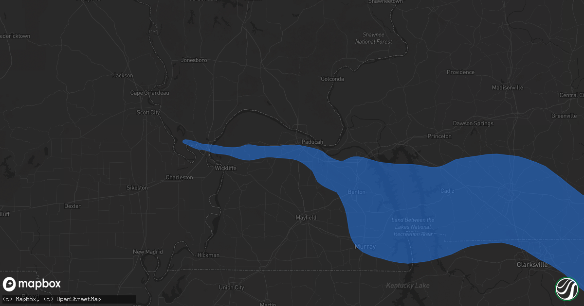 Hail map in Paducah, KY on December 28, 2025
