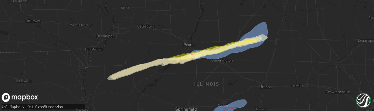 Hail map in Pekin, IL on December 28, 2025
