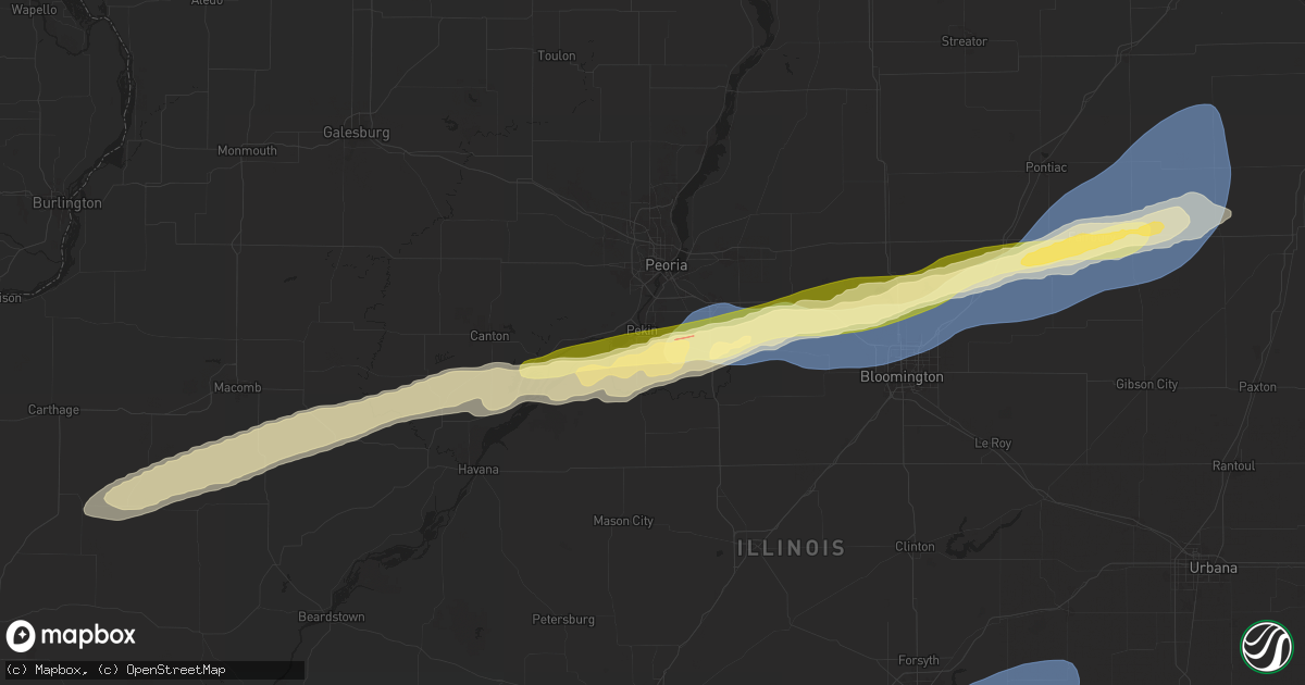 Hail map in Pekin, IL on December 28, 2025