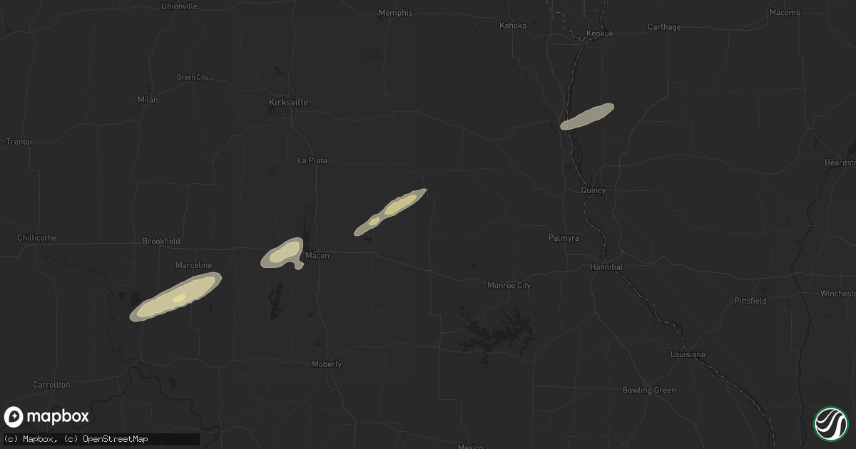 Hail map in Shelbyville, MO on December 28, 2025