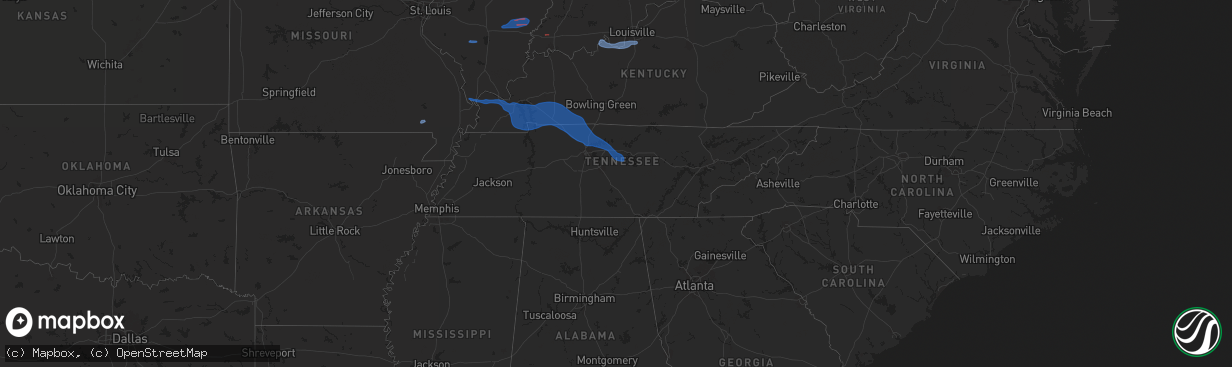Hail map in Tennessee on December 28, 2025