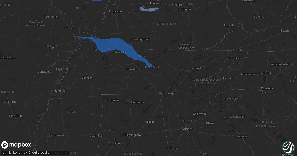 Hail map in Tennessee on December 28, 2025