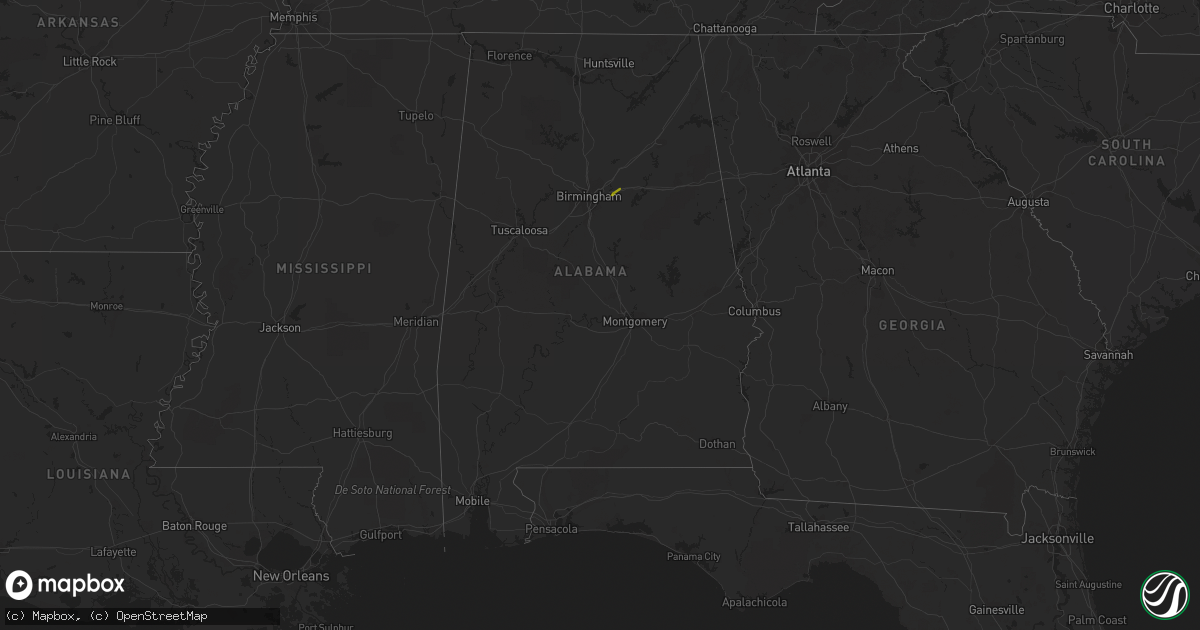 Hail map in Alabama on December 29, 2015