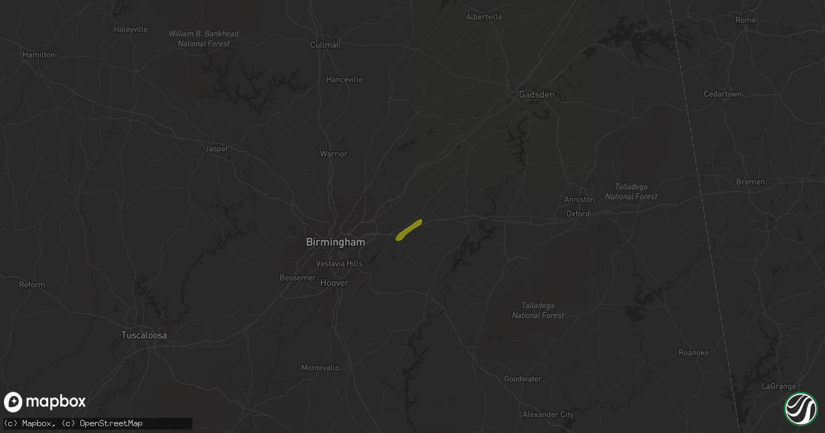 Hail map in Moody, AL on December 29, 2015
