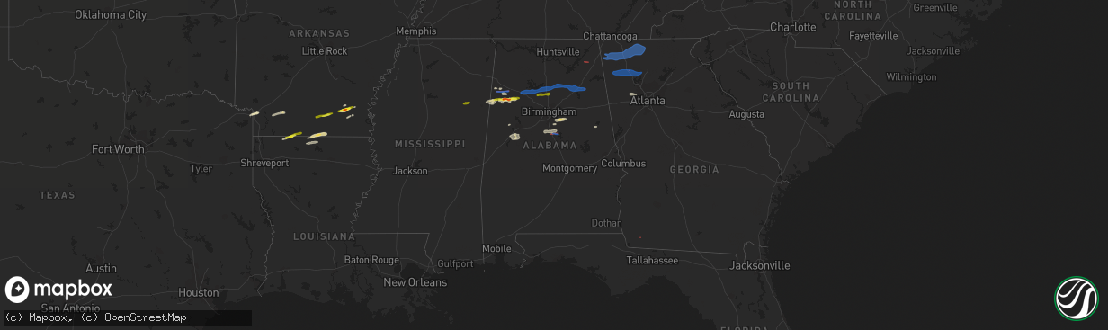 Hail map in Alabama on December 29, 2021