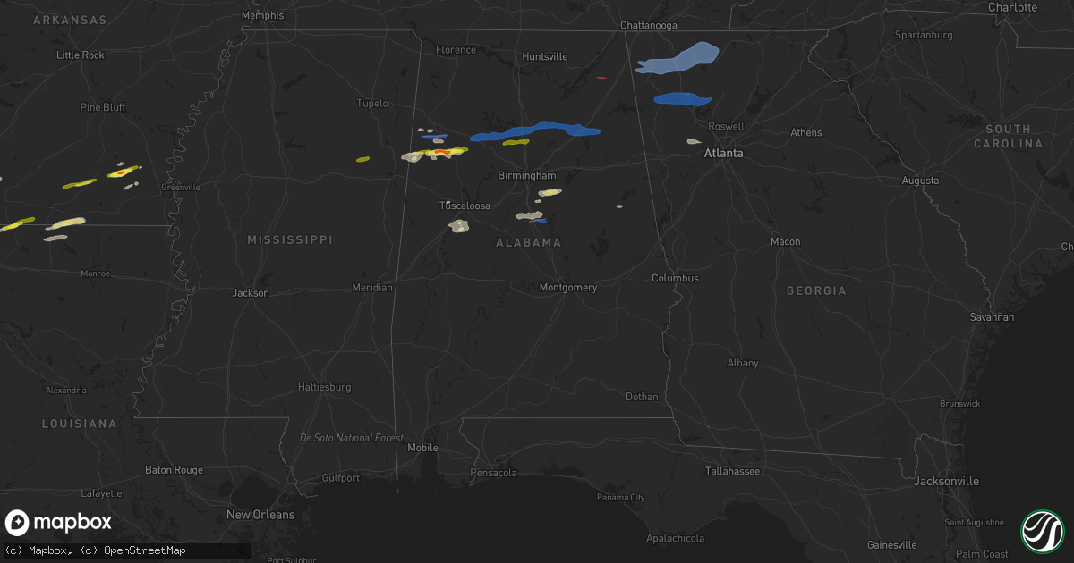 Hail map in Alabama on December 29, 2021
