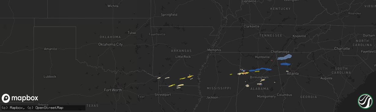 Hail map in Arkansas on December 29, 2021