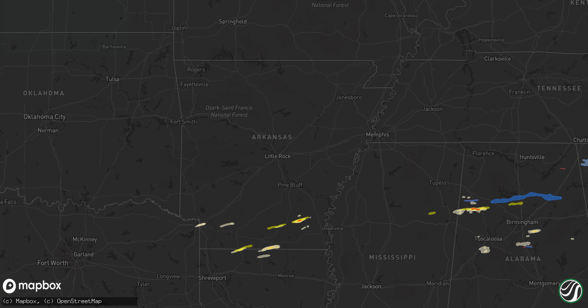 Hail map in Arkansas on December 29, 2021