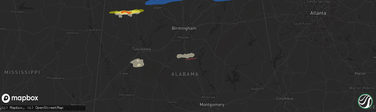 Hail map in Calera, AL on December 29, 2021