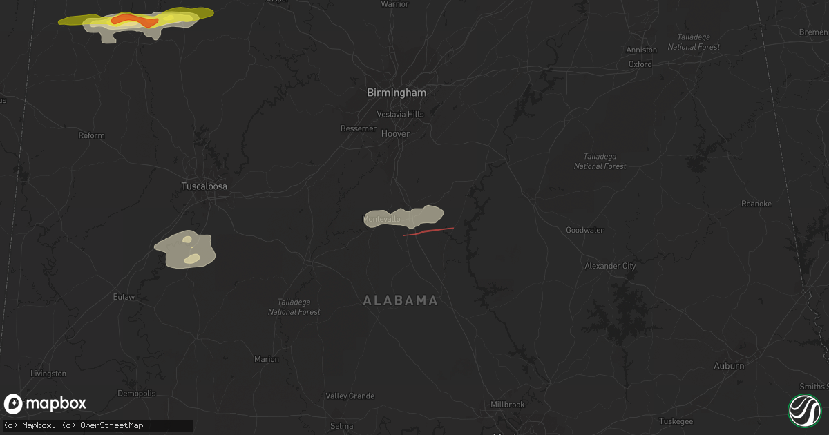 Hail map in Calera, AL on December 29, 2021