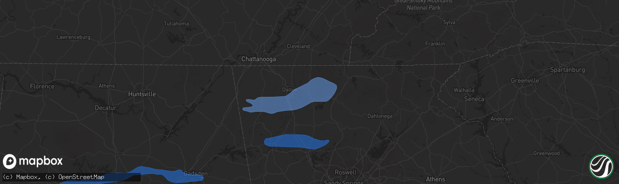 Hail map in Chatsworth, GA on December 29, 2021