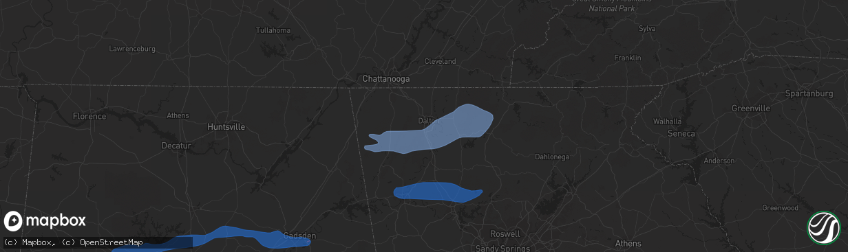 Hail map in Dalton, GA on December 29, 2021