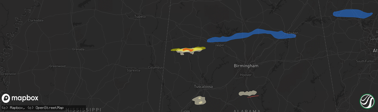 Hail map in Fayette, AL on December 29, 2021