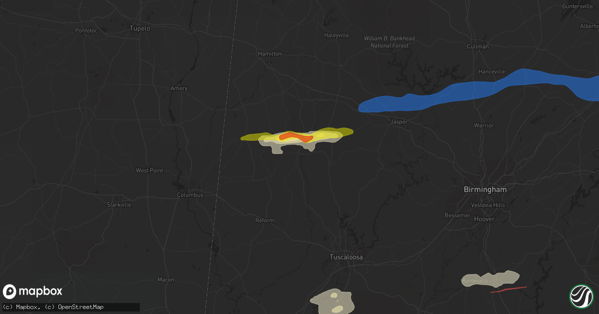 Hail map in Fayette, AL on December 29, 2021