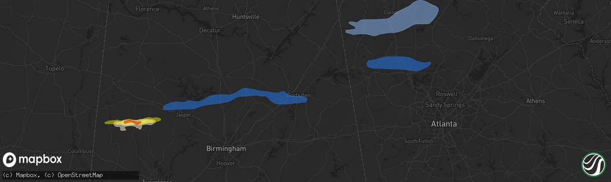 Hail map in Gadsden, AL on December 29, 2021