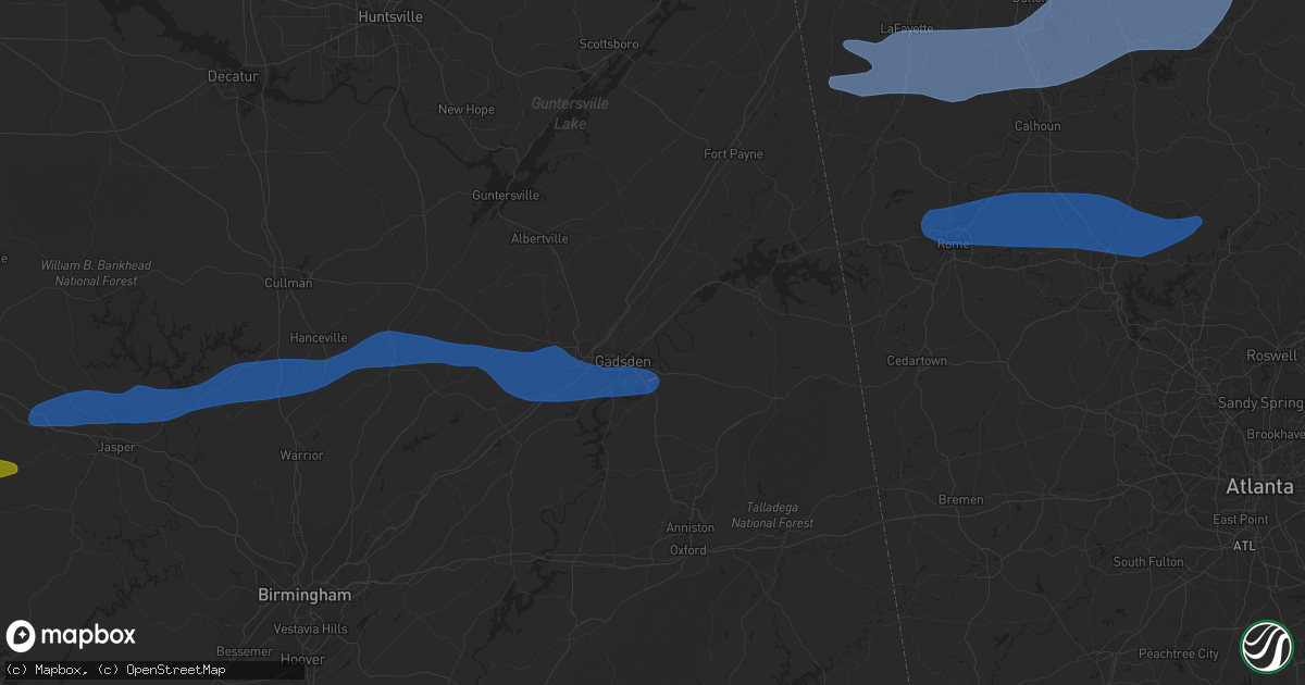 Hail map in Gadsden, AL on December 29, 2021