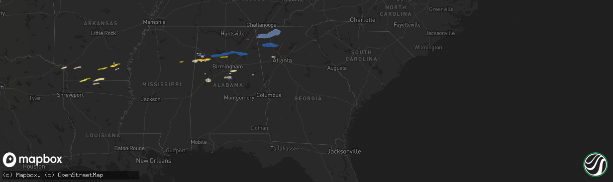 Hail map in Georgia on December 29, 2021