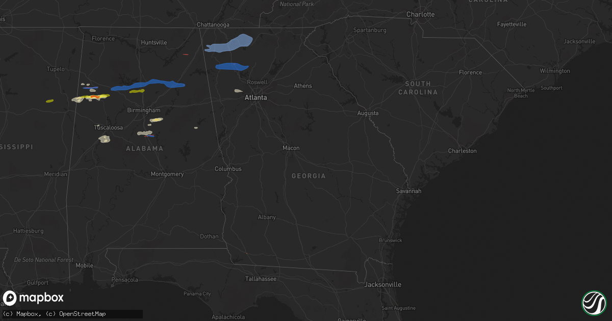 Hail map in Georgia on December 29, 2021