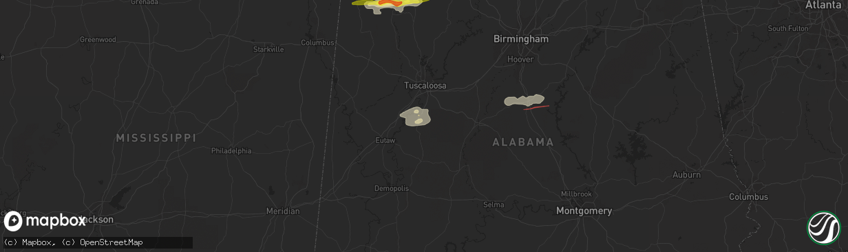 Hail map in Moundville, AL on December 29, 2021