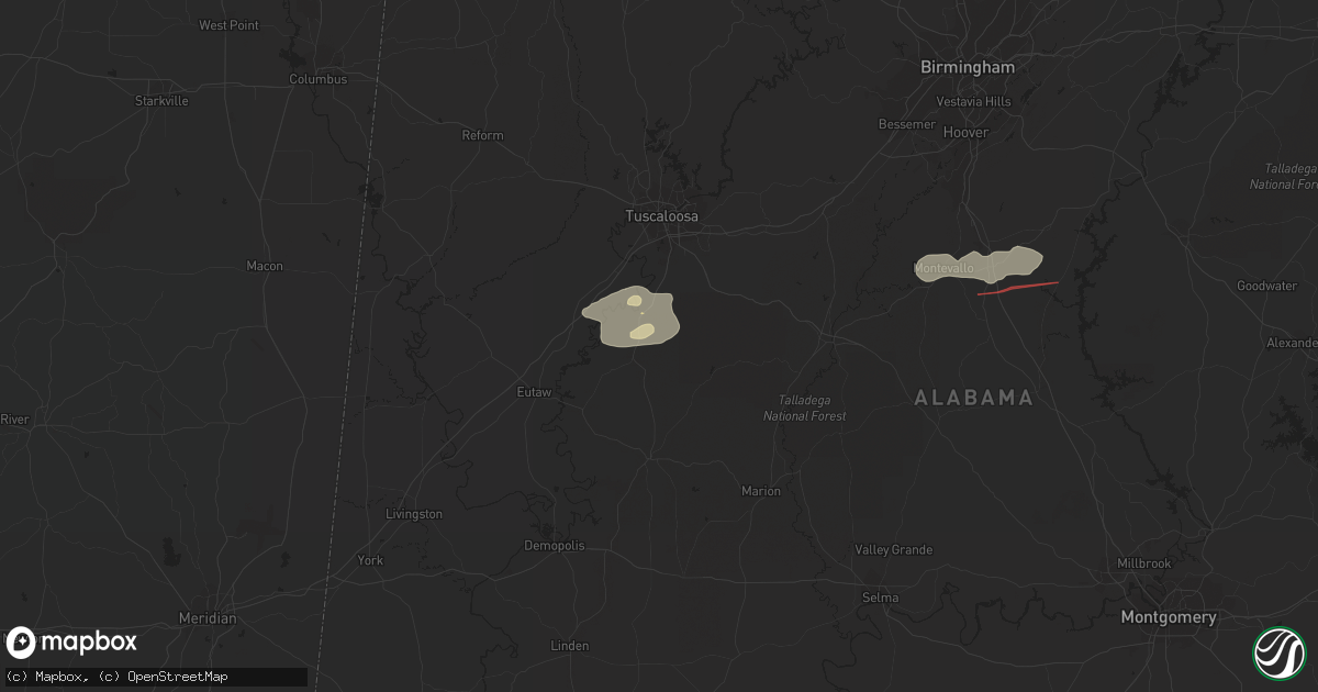 Hail map in Moundville, AL on December 29, 2021
